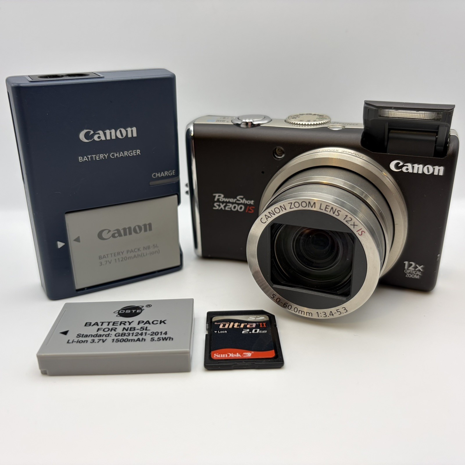 Canon PowerShot SX200 IS 12.1MP Compact Digital Camera Black - Tested Charger SD