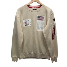 Alpha Industries Cream Jumper Mens Large MA-1 Flight Patch Sweatshirt Pullover