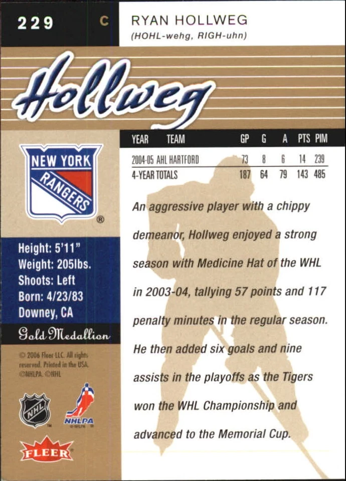 2005-06 Ultra Gold #229 Ryan Hollweg - HKY - Image 2 of 2
