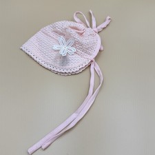 Baby Bonnet Pink Flower Bow Ribbon Prairie Cottage Coquette VTG
