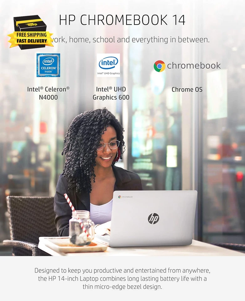 Chromebook 14 Laptop, Intel Celeron N4000 Processor, 4 GB RAM, 32 GB Emmc, 14” H - Image 2 of 4