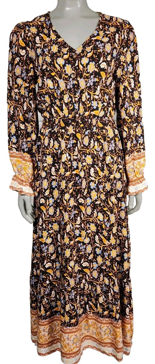 indian bridal shower dresses Boho Maxi Dress "Folk Town" Pink & Purple Floral Peasant Sleeved Long   Made4Walkin