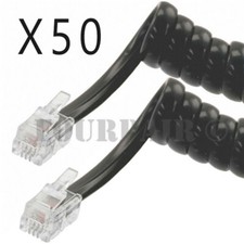 50 Pack Lot - 7ft Telephone Handset Receiver Cord Phone Coil Cable 4P4C - Black