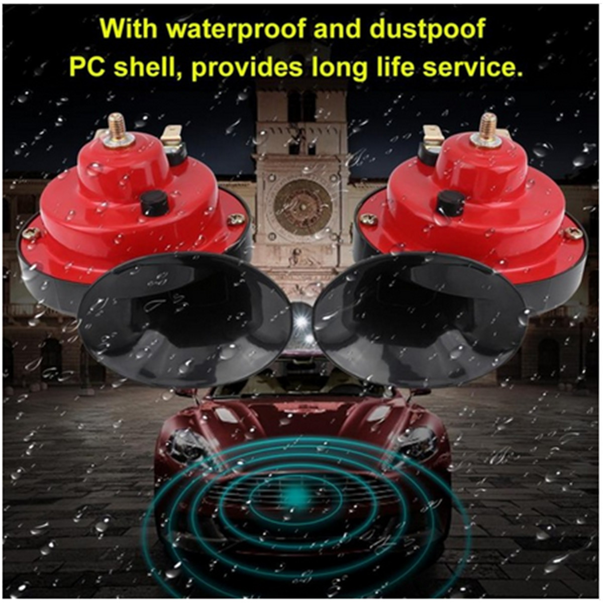 2Pcs 105DB Loud Dual-tone Snail Electric Air Horn Red Kits For Car Truck Auto