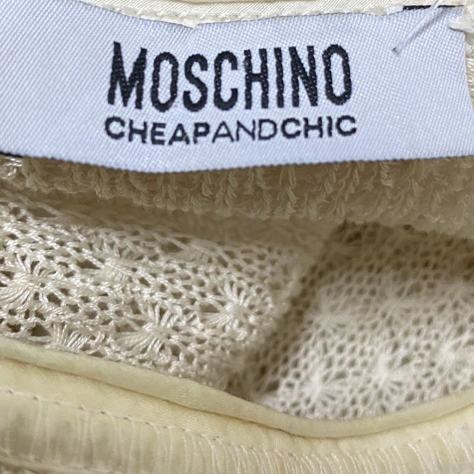 Abito Moschino M crema pizzo nero manica corta scuola a pieghe