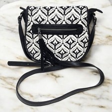 Dolce Vita Black And White Crossbody Shoulder Bag Tassel Textured Boho