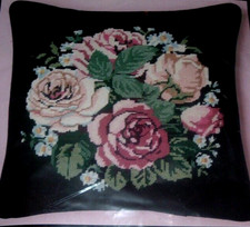 Vintage Bucilla "Rose Bouquet" Pillow Top Needlepoint Kit