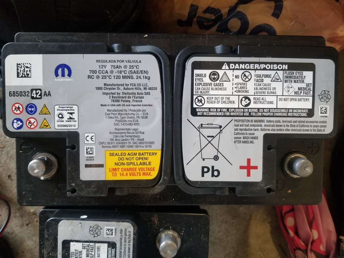 MOPAR AGM 700 CCA 120RC 75 AH 12V AGM BATTERY 68503242AA | eBay