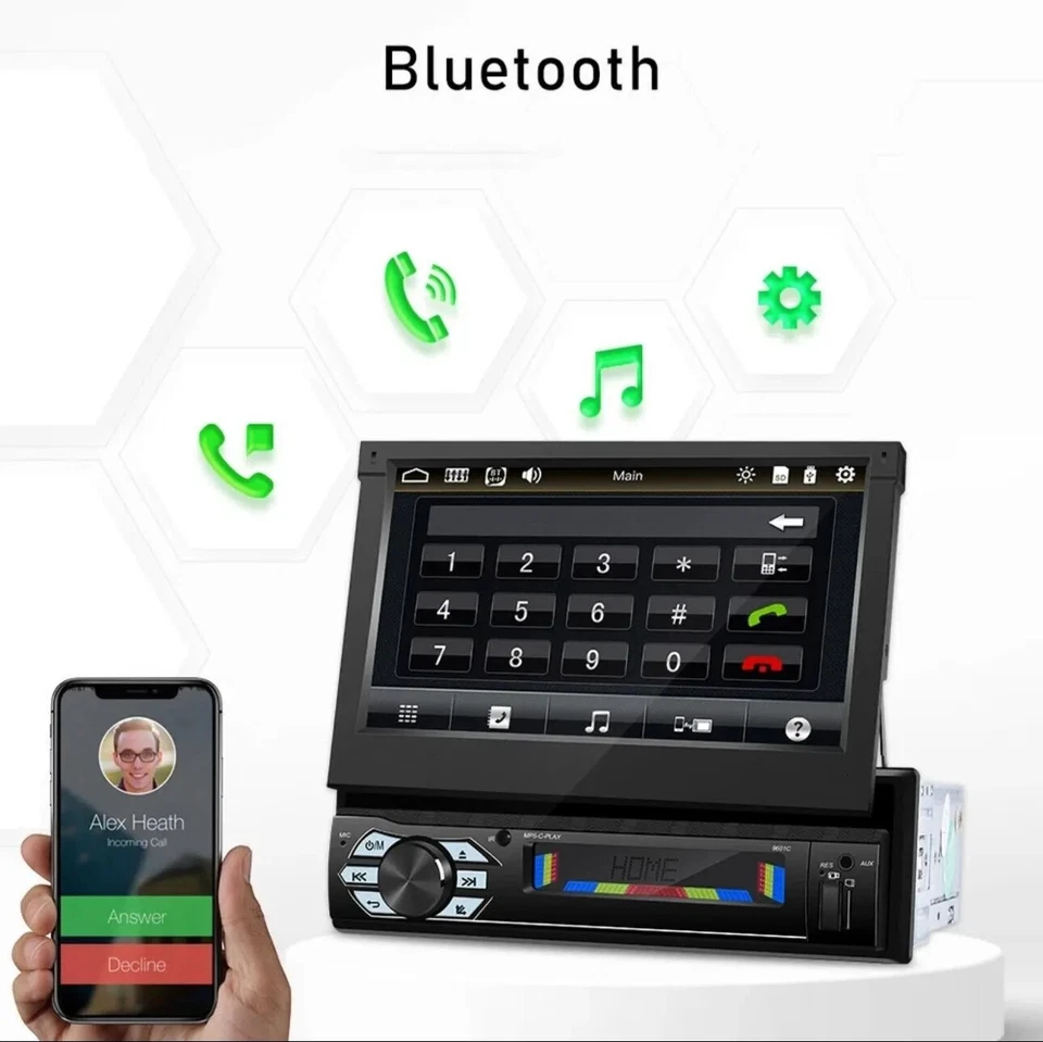 AUTORADIO BLUETOOTH 1 DIN USB CON SCHERMO A SCOMPARSA DA 7 POLLICI E RETROCAMERA - Immagine 3 di 4