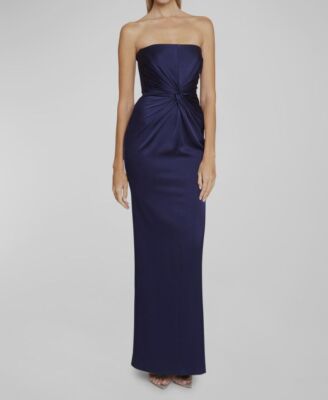 $2600 Alex Perry Women's Blue Satin Twisted Strapless Corbett Gown Dress Size 4