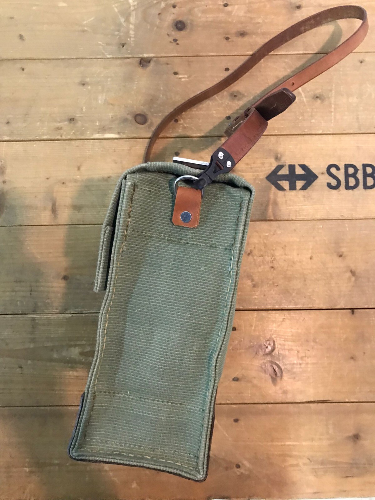 1965 Vintage Swiss Army Military Ammo/Tool Bag + Shoulder Strap Leather