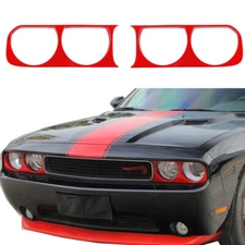 Front Headlight Lamp Panel Cover Trim Bezels For 2009-2014 Dodge Challenger Red