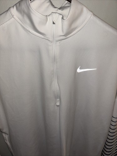 Nike Women's Size Medium White Running Dri-Fit 1/4 Zip Striped Long Sleeve Top - 第 2/5 張圖片
