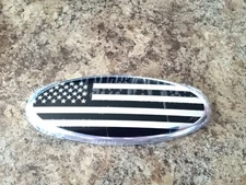 For F150 F250  Grille Tailgate US Flag 7" Oval Emblem Badge Chrome & Black