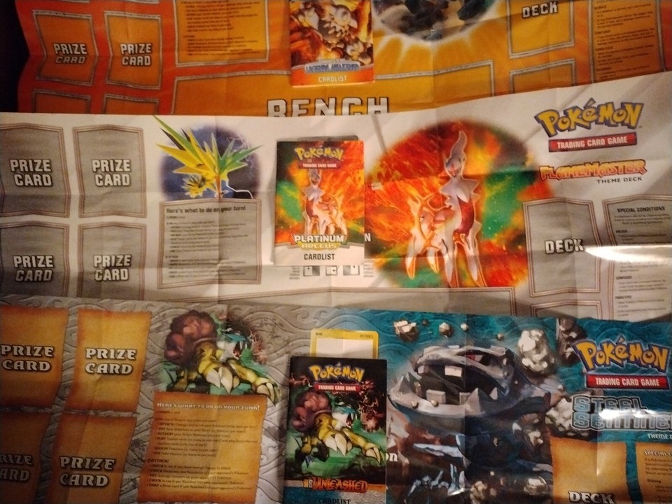 Pokemon -3 Vintage Official TCG Fold Out Paper Playmats + 3 Rulebook ...
