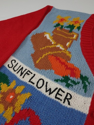 Vintage 90s Garden Sun Flower Tomato Patch Pattern Cardigan Sweater Rare Vtg - Picture 3 of 7