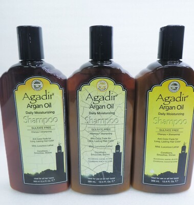AGADIR ARGAN OIL MOISTURIZING SHAMPOO 12.4 OZ (Lot of 3) SCUFFED!