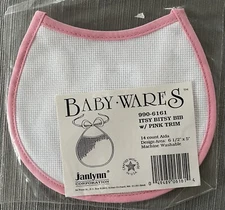 Janlynn Cross Stitch Baby Wares Itsy Bitsy Baby Bib with Pink Trim NIP