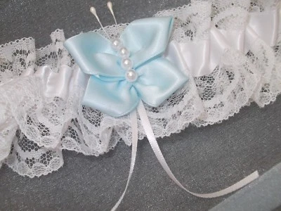 PLUS SIZE Blue Butterfly Design Wedding Garter ~ Handmade in UK XL - Image 1 of 4