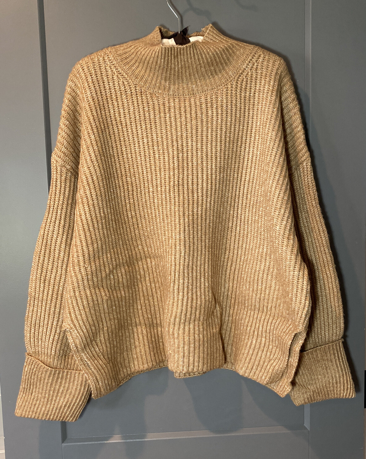 Topshop Supersoft Oversized Turtleneck Sweater Tan XL 14 Cuff