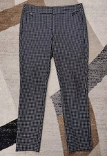 Loft Marisa Plaid Flat Front High Rise Black White Dress Pants Sz 8