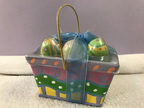 Ceramic Easter basket w/6 easter egg candles OH3651