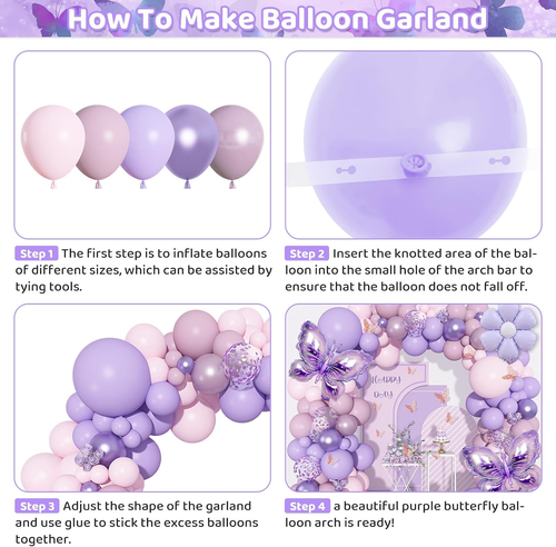 171Pcs Pink Purple Butterfly Balloon Garland Kit for Birthday Baby Shower Decor - Picture 7 of 12