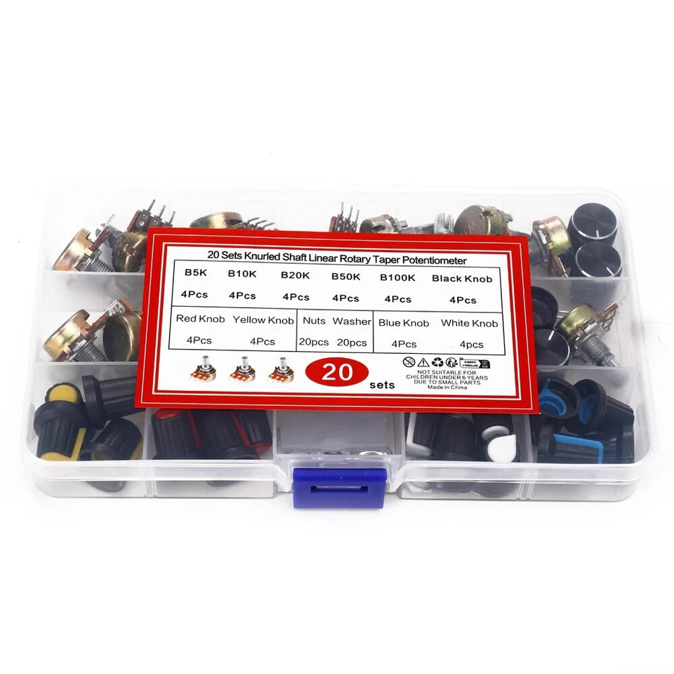 20Set WH148 15MM Rotary Potentiometer B5K/10K/20K/50K/100K 3Pin with Knobs & Box - Image 4 of 4