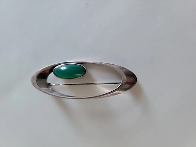 Denmark NIELS ERIK FROM Sterling Modernist Chrysoprase Pin Mid Century 