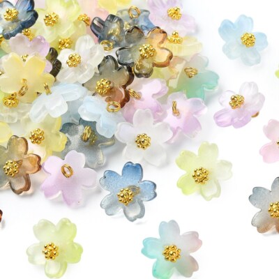 90x Glass Gradient Spring Floral Flower Charms Pendants for DIY Jewelry Making