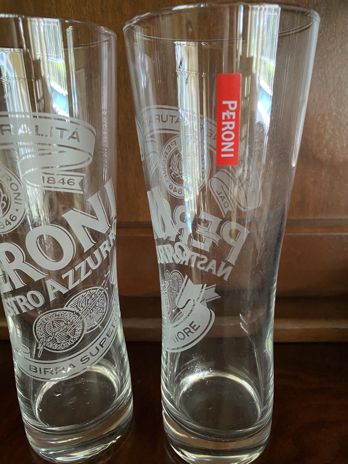 Peroni Nastro Azzurro Beer Glasses Set of 2 Tall 16oz Glasses eBay
