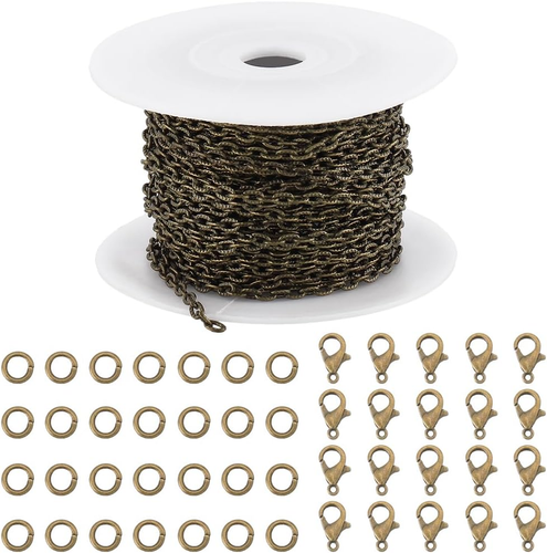 32.8FT Antique Bronze Cable Chain 5X3.5Mm with 20 Lobster Claw Clasps & 50 Jump - Picture 12 of 12