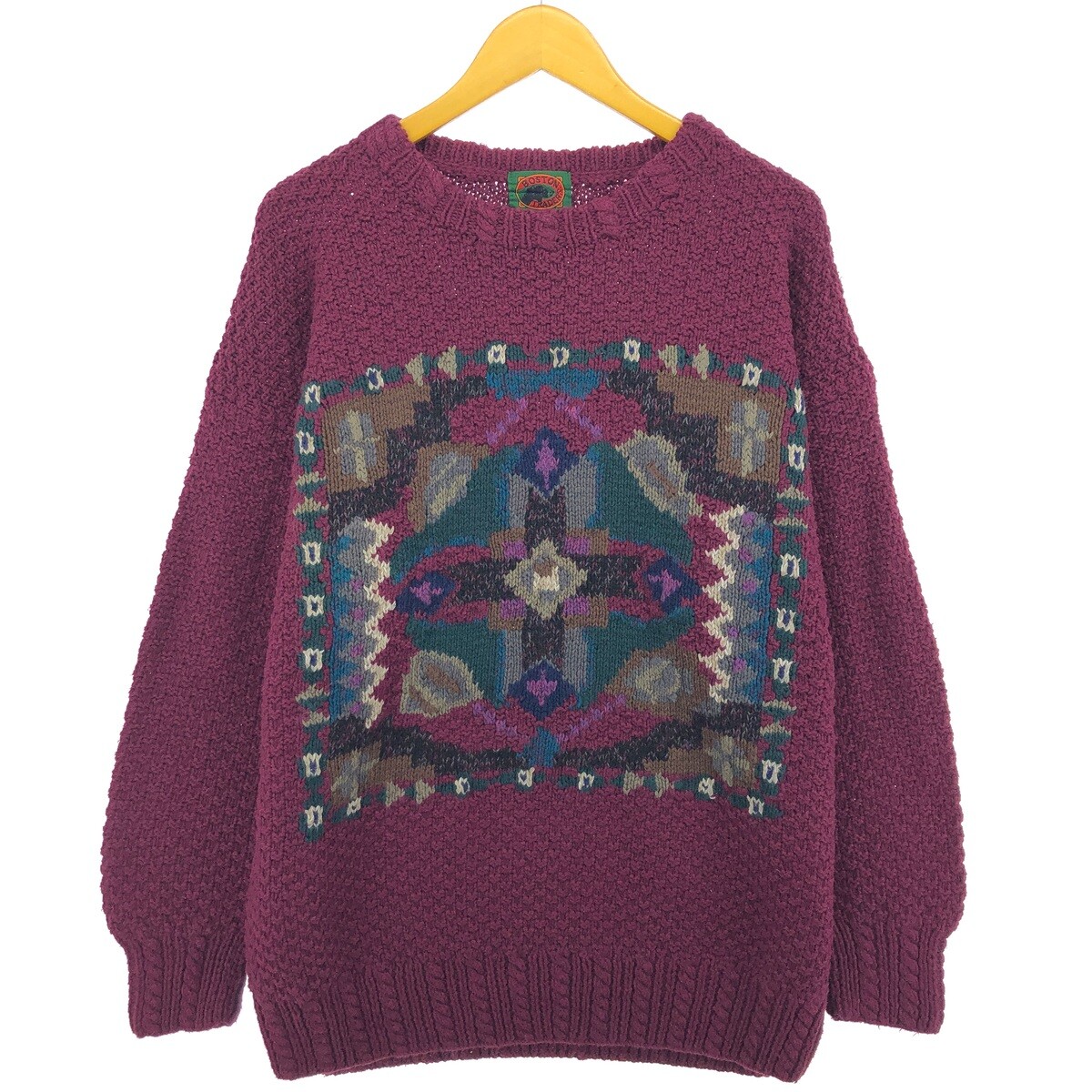 BOSTON TRADERS All-over Print Ramie x Cotton Knit Sweater Men 