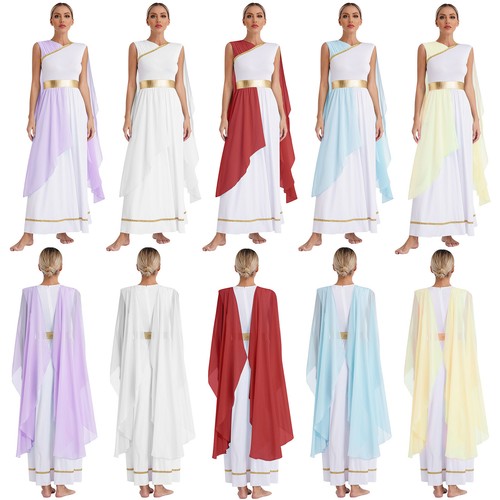 Womens Halloween Ancient Rome Egypt Greek Toga Costume Sleeveless Robe Dress - Picture 3 of 47