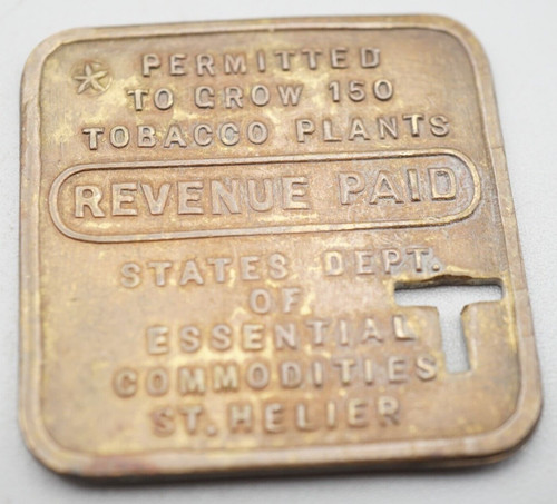Vintage States Department St. Helier Tobacco Growing Permit Copper Receipt Tag