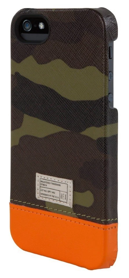 Funda rígida de cuero con enfoque hexagonal para iPhone 5 iPhone 5s iPhone SE camuflada/naranja Foto 2 de 4