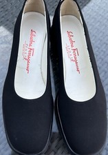 Salvatore Ferragamo Balmy Low Wedge Black Fabric Shoes Women s Size 7.5 Italy