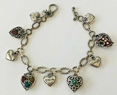 Brighton RETIRED Go Red Charm Bracelet Hearts Love Laugh Dream Passion  Spirit