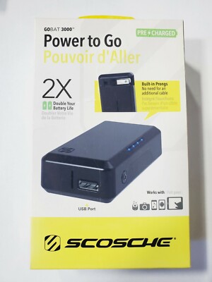 Scosche GoBAT 3000 Power To Go Portable Charger 3000mAh 2X Battery +Wall Charger