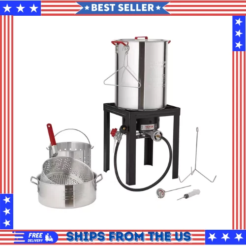 30Qt Deep Fryer Turkey and 10Qt Fish Steamer Cooker Set 54000 BTU Burner Propane