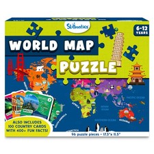 World Map Puzzle - 96 Piece Jigsaw Puzzle, Educational Toy, Geography for , 4...