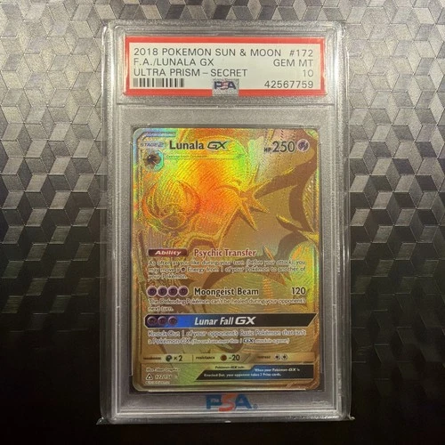 2018 Pokemon Sun & Moon LUNALA GX Full Art #172 Ultra Prism - Secret PSA 10