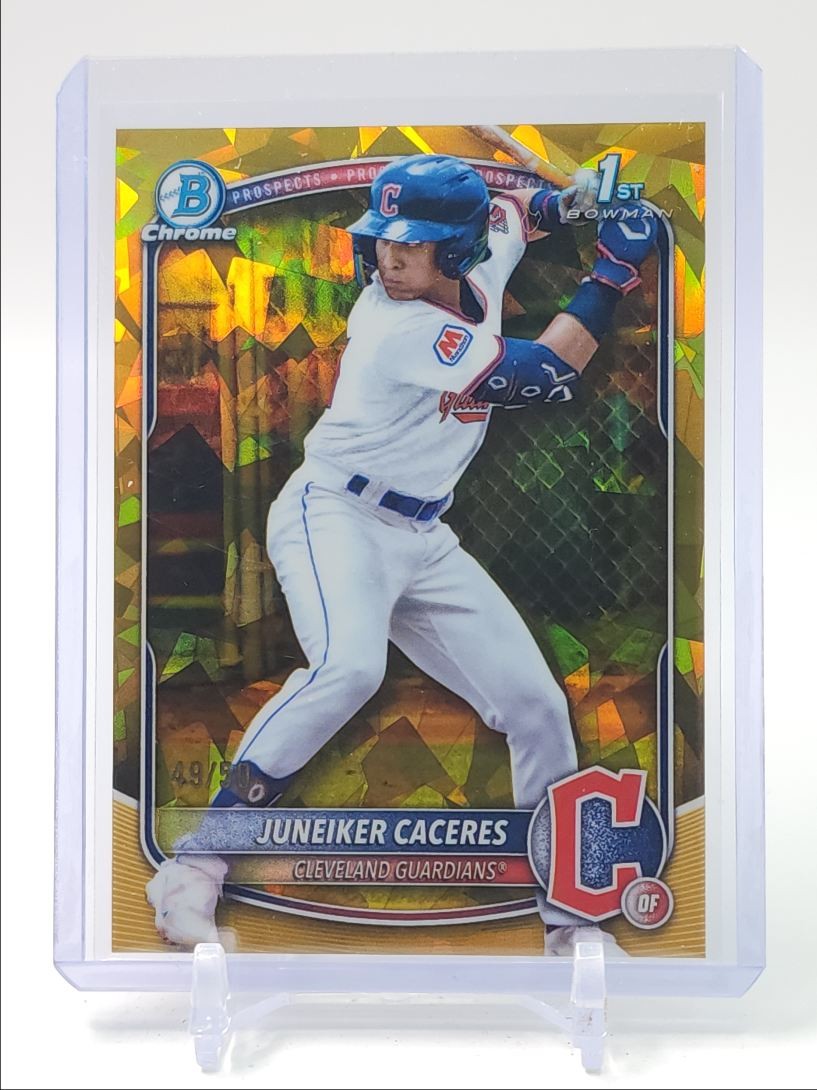 JUNEIKER CACERES 2025 BOWMAN CHROME 1ST SAPPHIRE GOLD GUARDIANS /50 Q2620