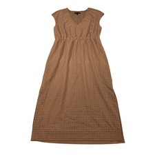 J.Crew Womens Brown Laser Cut Eyelet V-Neck Empire Waist Midi Dress Size 12