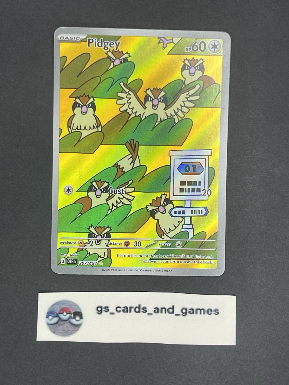Pidgey 207/197 Illustration Rare - Sv03: Obsidian Flames - Pokemon TCG