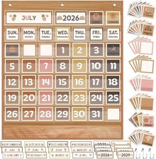 Classroom Calendar Pocket Chart Wood Color, Neutral Boho