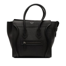 Celine Luggage micro shopper handbag, black leather.