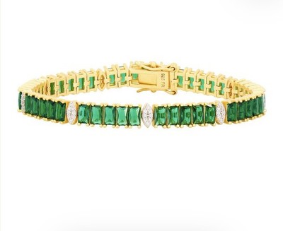 Freida Rothman Midnight 14K Gold Over 925 Green Marquis Station Tennis Bracelet