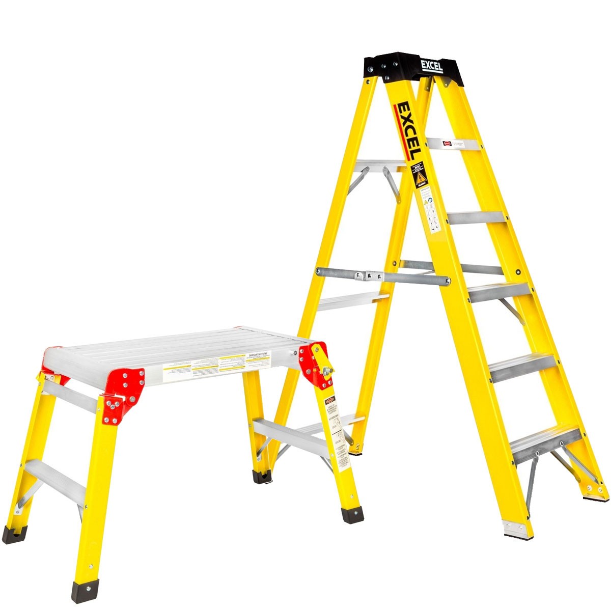 Excel Heavy Duty Fibreglass 6 Tread Step Ladder with Folding Hop Up
