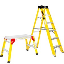 Excel Heavy Duty Fibreglass 6 Tread Step Ladder with Folding Hop Up